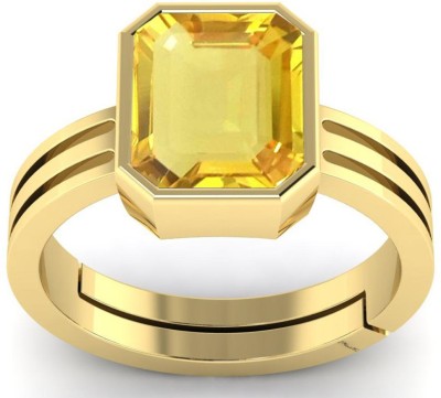 LMDLACHAMA 8.00 Ratti Natural Yellow Sapphire Gemstone Adjustable Ring Women & Men Metal Gold Plated Ring