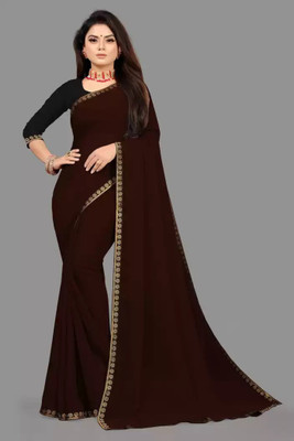 OKTAT Solid/Plain Banarasi Georgette Saree(Brown)