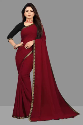 OKTAT Solid/Plain Bollywood Georgette Saree(Maroon)