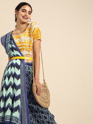 Sangria Striped Bollywood Cotton Blend Saree(Blue)