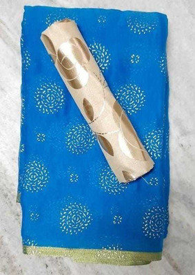 V And V Shop Printed Daily Wear Chiffon Saree(Light Blue)