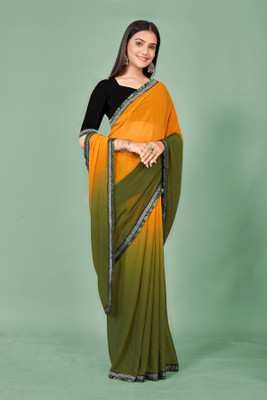 MM BROTHERS Applique Bollywood Georgette Saree(Green)
