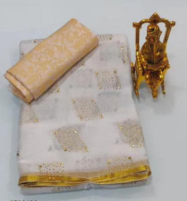 REDFISH Printed Daily Wear Chiffon Saree(White)