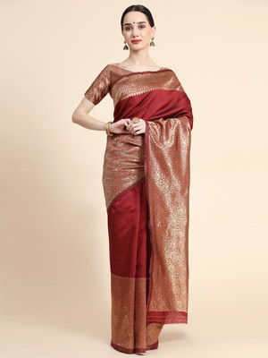Pritam Woven Banarasi Silk Blend Saree(Maroon)
