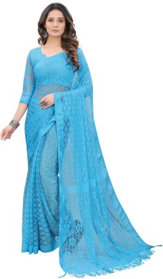 Dhyey Fashion Self Design, Woven Bollywood Net, Brasso Saree(Light Blue)