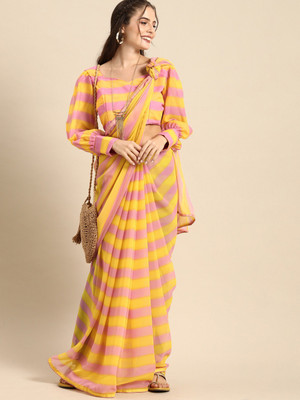 Sangria Striped Bollywood Georgette Saree(Orange)