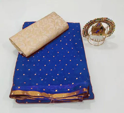 REDFISH Printed Daily Wear Chiffon Saree(Light Blue)