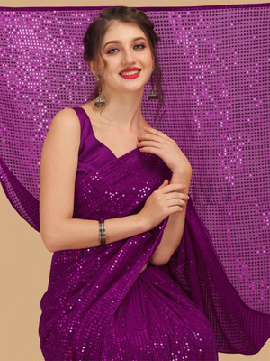 Sangria Embellished Bollywood Georgette Saree(Purple)