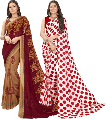 Anand Sarees Printed Daily Wear Georgette Saree(Pack of 2, Brown, Beige)