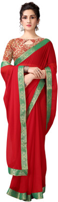 Fourleaf Solid/Plain Bollywood Chiffon Saree(Red)