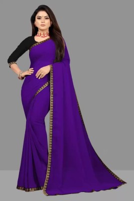 OKTAT Solid/Plain Banarasi Georgette Saree(Purple)