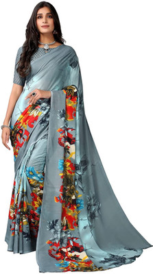 Grubstaker Printed Bollywood Georgette Saree(Grey)