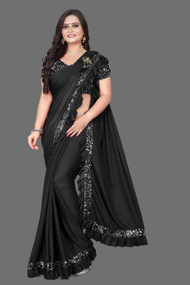 TEJASVINI Embellished Bollywood Lycra Blend Saree(Black)
