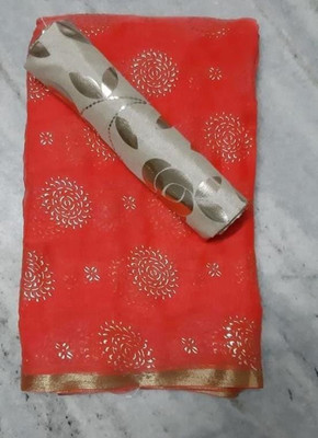 V And V Shop Printed Daily Wear Chiffon Saree(Orange)