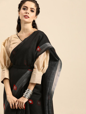 Sangria Printed Bollywood Silk Blend Saree(Black)