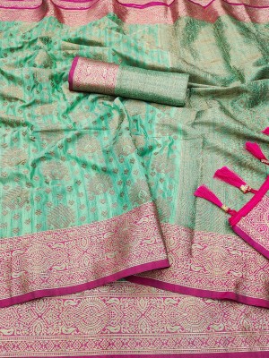 ZILVIRA Woven, Applique, Embellished, Paisley, Dyed, Self Design Banarasi Jacquard, Art Silk Saree(Light Green)