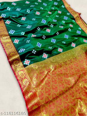 Banaras silk palace Embroidered Banarasi Silk Blend, Satin Saree(Green)