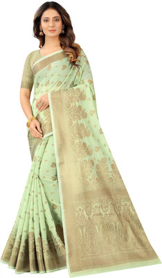 YAGNAM FAB Woven Bollywood Silk Blend, Cotton Silk Saree(Light Green)