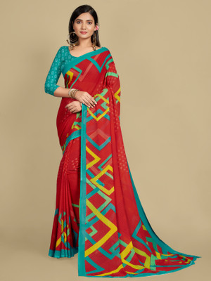 TTH Printed Daily Wear Georgette Saree(Red)