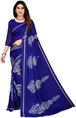 Grubstaker Printed Bollywood Georgette Saree(Blue)
