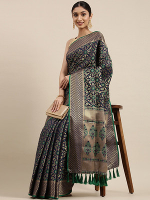 Pandadi Saree Woven Patola Silk Blend Saree(Blue)