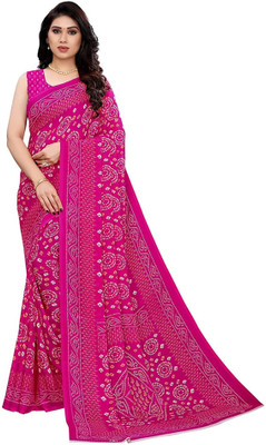 Grubstaker Printed Bollywood Georgette Saree(Pink)