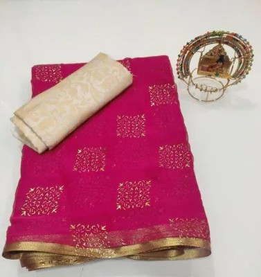 REDFISH Printed Daily Wear Chiffon Saree(Pink)