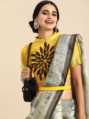 Sangria Printed Bollywood Cotton Blend Saree(Grey)