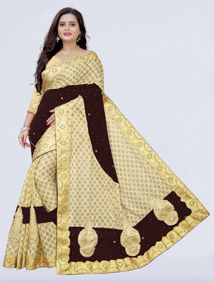 SFCS Woven Bollywood Velvet, Lycra Blend Saree(Brown)