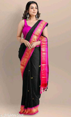 MQTRADERS Woven Assam Silk Cotton Silk Saree(Black, Pink)