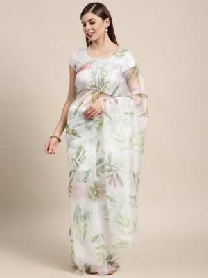 Kimisha Floral Print Bollywood Organza Saree(Cream)