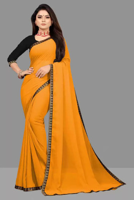 OKTAT Solid/Plain Banarasi Georgette Saree(Yellow)
