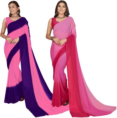 kashvi sarees Striped Bollywood Georgette Saree(Pack of 2, Purple, Pink)