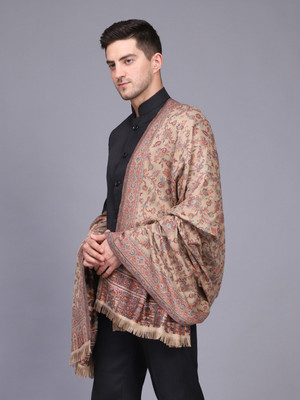 WEAVERS VILLA Polyester Wool Blend Woven Men Shawl(Beige)