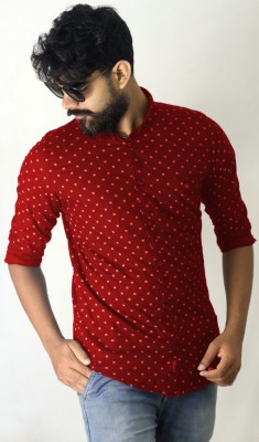 Indi Hemp Men Printed Casual Maroon Shirt