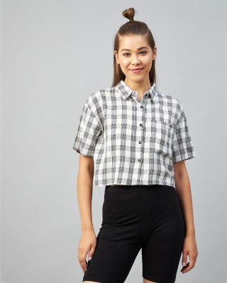 Chimpaaanzee Women Checkered Casual White, Grey Shirt