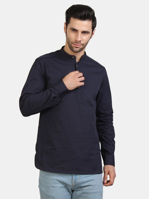 Springberry Men Solid Casual Dark Blue Shirt