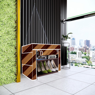 Flipkart Perfect Homes Studio Wall Panel Print 2 Layer Collapsible Shoe Rack Metal Shoe Stand(Brown Finish, 2 Shelves, DIY(Do-It-Yourself))