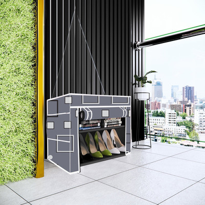 Flipkart Perfect Homes Studio Awesome box Print 2 Layer Collapsible Shoe Rack Metal Shoe Stand(Dark Grey, 2 Shelves, DIY(Do-It-Yourself))