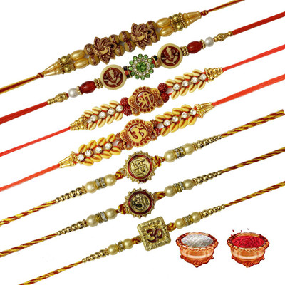 shivbhole Thread RAKHI-S1-S2-S3-S4-S5-S6-S7 Zardosi Chawal Roli Pack  Set(7 RAKHI, 1 ROLI CHAWAL PACK)