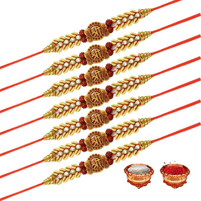 Pawandeep Thread RAKHI-S4-7 Zardosi Chawal Roli Pack  Set(7 RAKHI)