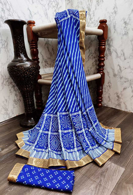 Kanooda Prints Printed Bandhani Georgette Saree(Blue)