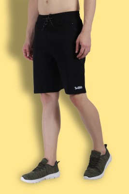 Twooft Solid Men Black Gym Shorts