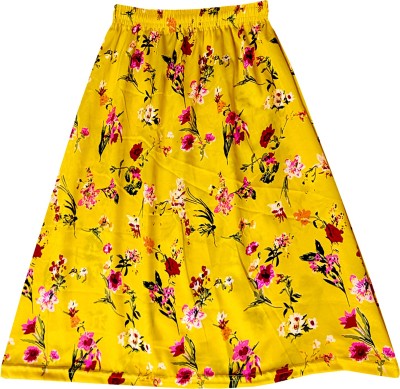 KAVYA Floral Print Girls Flared Yellow Skirt