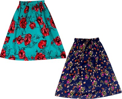 Indistar Floral Print Girls Flared Dark Blue, Green Skirt