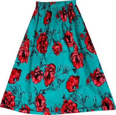 IndiWeaves Floral Print Girls A-line Green Skirt