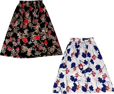 IndiWeaves Floral Print Girls Flared Black, White Skirt