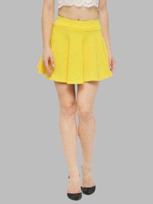 N-gal Solid Women Flared Yellow Skirt