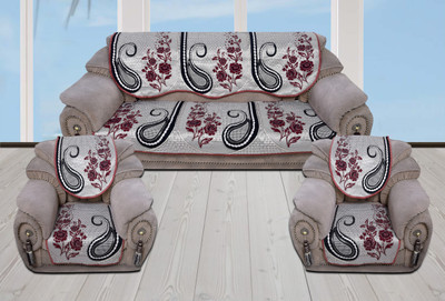 WiseHome Cotton Floral 10 Seater Sofa Cover(Maroon Pack of 10)