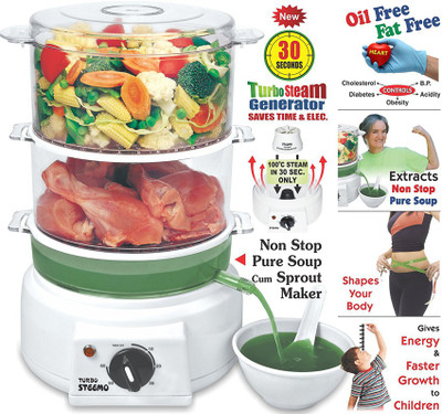 STEEMO Multi Steam Cooker With Non Stop Soup Cum Sprout Maker And New 30 Sec. Steamers Round Electric Pan
